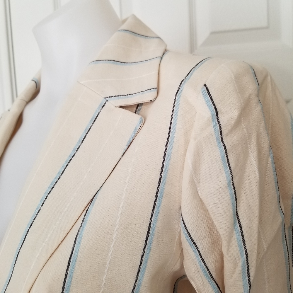 LOFT Linen Blend Cream Striped Cropped Blazer 2 NWT - Picture 9 of 15